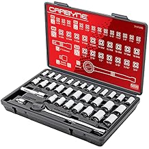 CARBYNE 34-Piece 1/4 and 3/8 in. Drive Socket and Ratchet Set, SAE and Metric, CrV Steel, 72-Tooth Ratchets, 6 and 12 Point Sockets, Compact Storage Case