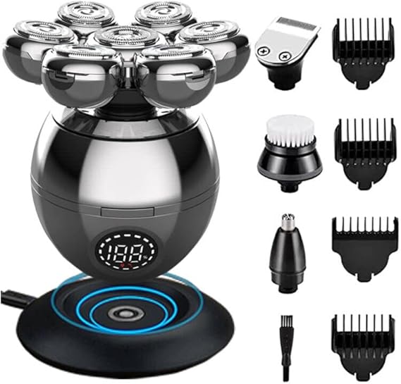 Upgrade 7 Heads Mens 5-in-1 Electric Head Shaver for Bald Men | Multifunctional Electric Razor for Men,Cordless Rechargeable Travel Groomin Hair Trimmer Kits