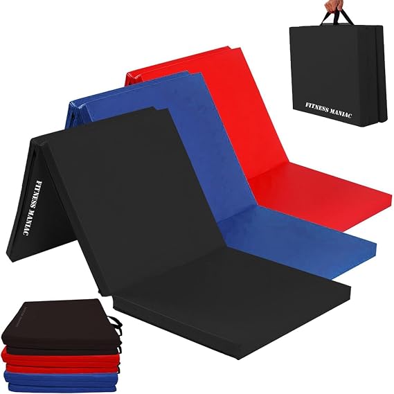 FITNESS MANIAC Black Folding Mat Panel Aerobics Exercise Tumbling Gym Easy Storage Gymnastics Mat Tri-Fold Mats Gym Pad Exercise Pading Ab Foldable Mats