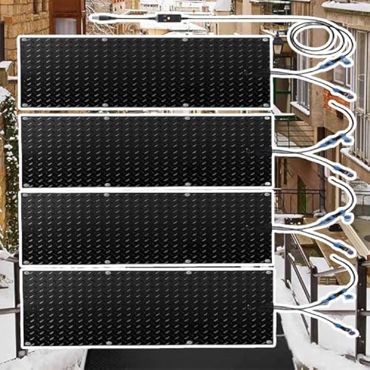Thickened Snow Melting Mats with Power Unit, 12345 pcs Outdoor Stairs- Non-Slip Winter Removal and Ice Melt Products -Heating Entrance4 Pcs,10x48in25.4x121.9 cm