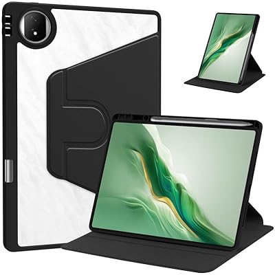 Huawei Honor Magic Pad 2 12.3 inch rotating case with pencil holder, 360 degree rotating protection stand smart tablet slim hard shell folio cover, clear back black with automatic wakesleep function