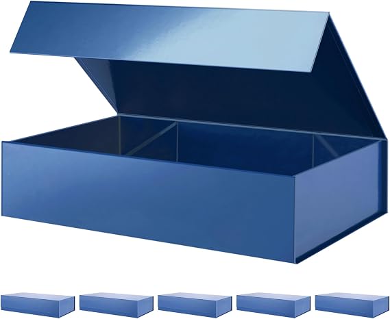 PACKHOME 6 Extra Large Blue Gift Boxes 17.5x11.3x4.3in with Magnetic Lids | sturdy cardboard,glossy royal blue finish,extra large capacity,bulking gift,reusable for men's gifts,blankets,clothing gifts