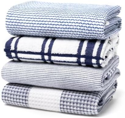 MUkitchen Premium Kitchen Towels, 20x30 inches, 100% Cotton, Set of 4 (Ink Blue)
