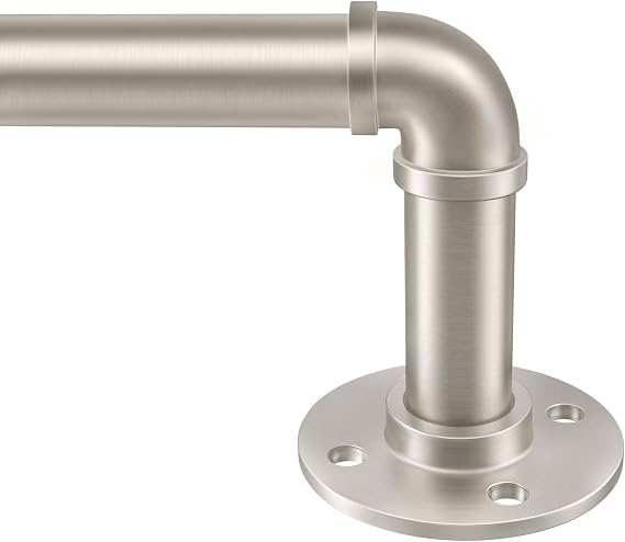 Zeerobee 1 Inch Industrial Curtain Rods, Brushed Nickel, 72"-144" | Adjustable Wrap Around Blackout Design, Indoor/Outdoor Use, Room Divider, Heavy Duty Iron Material, for Windows 72 to 144