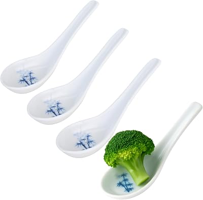 JapanBargain 2323x4 Set of 4 White Bamboo Japanese Soup Spoons, 5 Inch Ramen Pho Wonton Miso Rice Spoons