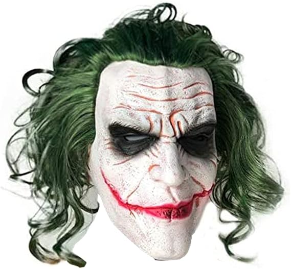 Mltao Latex Mask Costume Cosplay Man Smile Mask with Green Hair Halloween Adult Role Play Costumes Dress Up Garden Yard Party Props