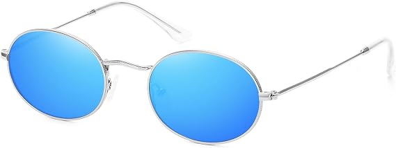 Classic Small Oval Sunglasses for Women Men Retro Metal Frame