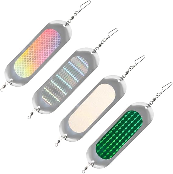 MiOYOOW 4PCS Fishing Flasher, 4.5in Reflective Bait Flashers, Sling Blade Dodger Lures for Trout, Salmon, Pike, Walleye, Bass