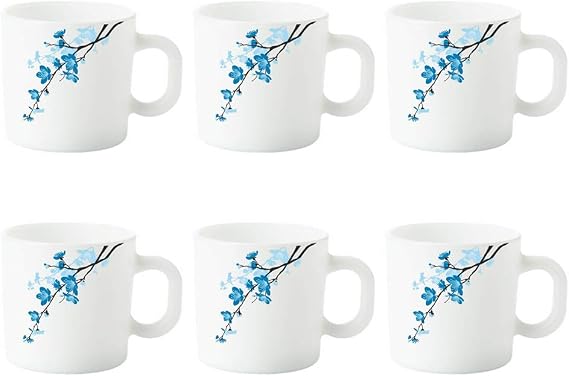 Borosil Larah Mimosa Opalware Mug Set, 6 Piece, White, 180 Ml