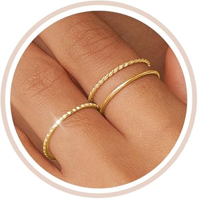 Gold Silver Rings for Women Non Tarnish Stackable Thin Gold Ring 18K Gold Plated Dainty Ring Set Trendy Thumb Pinky Knuckle Ring Wedding Bands Promise Engagement Gold Jewelry Rings Size 6 7 8 9 10 11