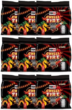 Yumsu Chilli Fire Extreme Flavour Instant Ramen Noodles Assorted Packs Extra Spicy Halal Noodle Soup, Asian Hot Snack, Quick & Easy Meal (Pack of 36)