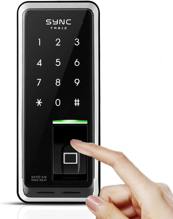 SYNC TR812 Fingerprint Biometrics Rim Lock - Locking Setup, Double Lock, Anti-Electric Shock, Fire Detection, Volume Control, Low Battery Alarm, Emergency Power, Silent Etiquette