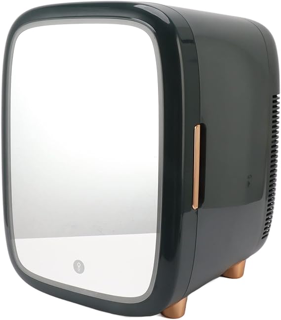 Mini Fridge 12L Energy Saving Dimmable LED Light Small Fridge with Mirror for Drinks for Bedroom (US Plug)