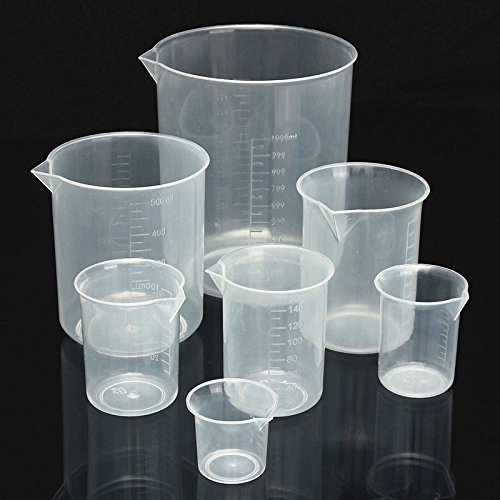 Pack of 8 Capacity Transparent Kitchen Laboratory Plastic Graduated Volumetric Beaker Container Measuring Cup Tool
