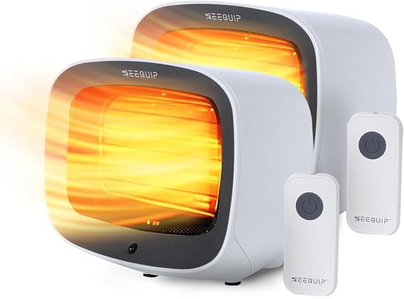 Small Space Heater 2-Pack, White with Magnetic Remotes - 1200W PTC Fast Heating with Overheat & Tip-Over Protection, Value Pack for Bedroom, Office and Desk Use