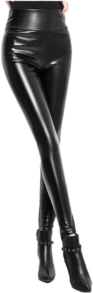 Fashion Maker F&M Women's Leather Pants, Faux Leather, Long Pants, High Waist, Large Size, Casual, Slim, Slim Fit, Beautiful Legs, Long Legs, Beautiful Butt, Glossy, Napped Lining, 2 Styles -