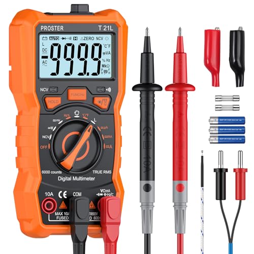 Proster Digital Multimeter 6000 Count - TRMS Auto Range NCV Detector DC AC Voltage Current Meter Capacitance Inductance Resistance Diode Continuity Tester