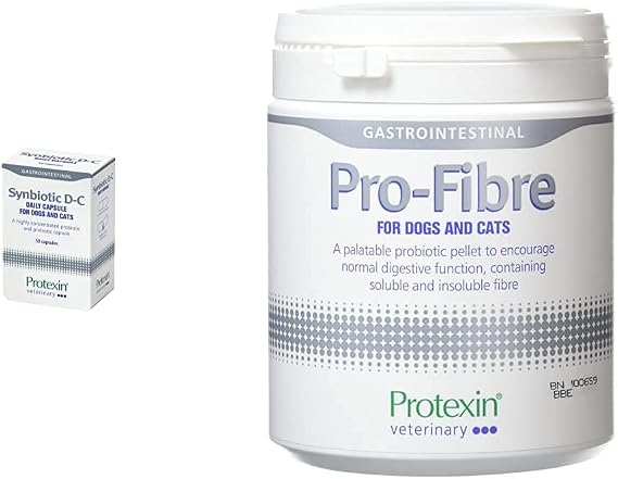 Synbiotic D-C Daily probiotic and prebiotic Capsules for Dogs and Cats (Pack of 1, 50 Capsules) & Pro-Fibre for Dogs and Cats, 500g