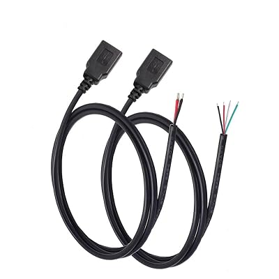 2Pcs USB A Female Plug to Bare Wire Open End Cable 6.6Ft 200cm 5V 2.1A 2 & 4 cores Power and Data Transmission Pigtail Repair Tin on The Tail Cable Cord DIY Black