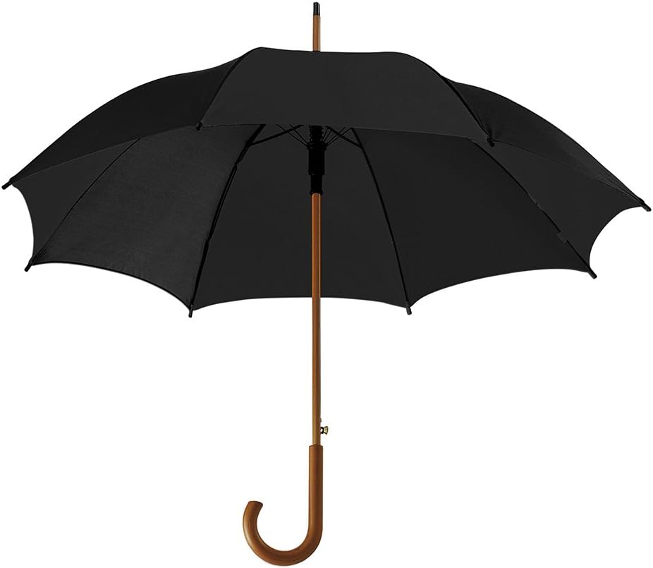 eBuyGB Automatic Opening Classic Wooden Crook Handle Large Umbrella Rainproof for Men and Women Umbrella Windproof Strong - Black 41.5 Inch  105cm Span 90cm Length