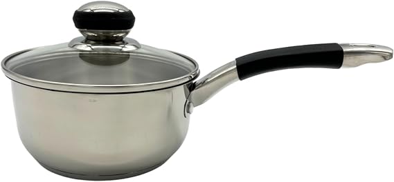 Stainless Steel Saucepan with Lid 18cm, Induction Base | 2.2L capacity with non-stick coating for easy cooking. Suitable for all hob types including induction with durable design.