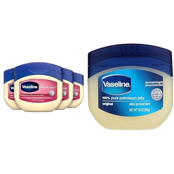 Vaseline Petroleum Jelly Baby Skincare Protective & Pure 4 Count Treats Dry Skin And Prevents Chaffed Skin 13oz & Petroleum Jelly Original 3 Count Provides Dry Skin Relief And Protects Minor Cuts 13oz