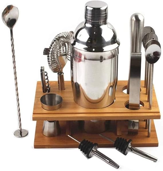 Bartender Kit,14-Piece Cocktail Shaker Set with Stylish Bamboo Stand, Martini Shaker Set,Stainless Steel Professional Bar Tool Set,Perfect Home Bartending Kit,Great Gift Idea