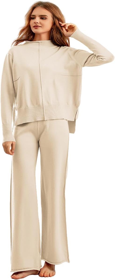 Two Piece Outfits for Women Lounge Sets Oversized Knit Lounge Pullover Sweatshirt Sweatpants Sweatsuits Set