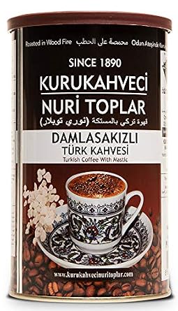 Turkish coffee with mastic, (Turkish Gummy) Mastic Gum 100% Arabica Cofee Bean,Forged, Authentic Turkish Specialty, Fresh Roasted, Non-GMO By Nuri Toplar 250 gram 8.8 oz halal