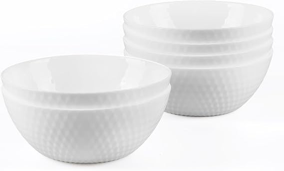 LaGlint 20 OZ Max White Opal Glass Cereal Bowl Set of 6, 6 Inch