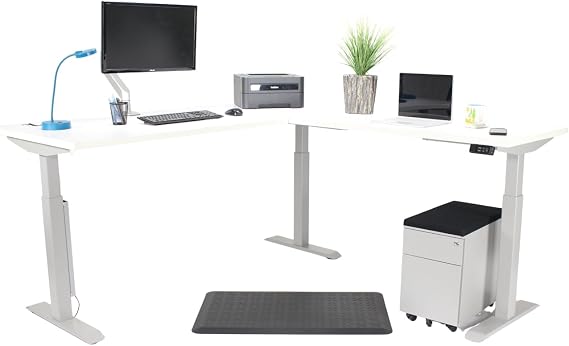 Lift It, Electric Sit Stand Height Adjustable 66x30 I 48x24 L-Shape Office Desk for Office or Home, Dual Motor, 4 Memory Digital Control with USB Charging, White Top, Silver Frame