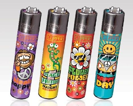 4 Clipper Lighters Refillable Peace Freedom Happy...