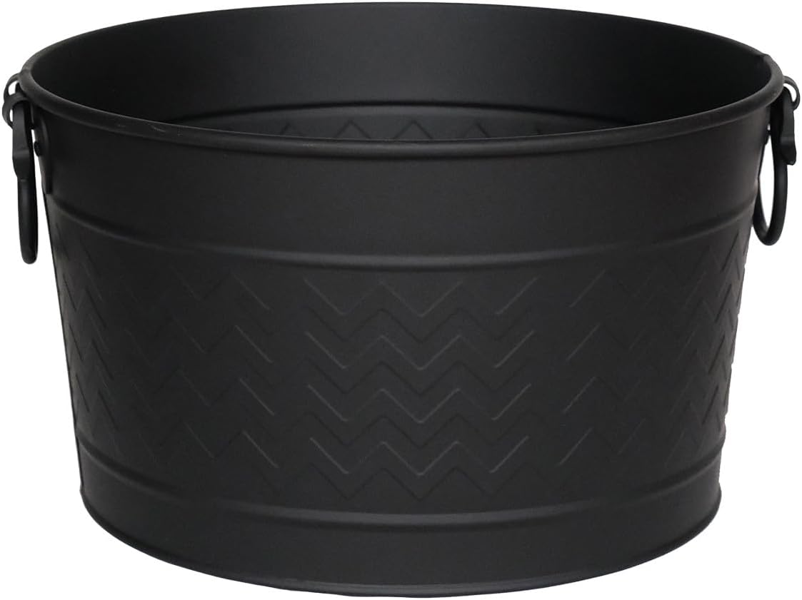 Metal Black Zigzag Patterned Round Fireplace-Stove Wood Storage Storage Bucket