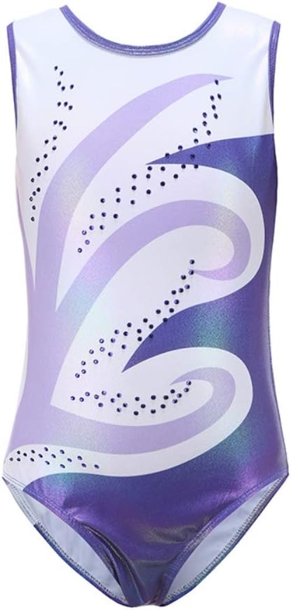ESHOO Girls SleevelessLong Sleeve Gymnastic Exercise Ballet Dance Leotards Jumpsuit Shinning Diamond Embroidered