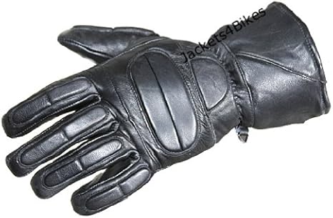 Mens Winter Gauntlet Motorcycle Gloves, 100% Natural Sheep Leather, Thinsulate Thermal Heated Lining, Full Windproof Cold Weather Water Resistant, Reinforced Warm Biker Driving Glove Black S