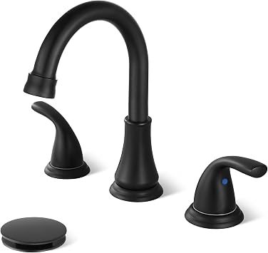 Widespread Bathroom Sink Faucet Deck Mounted 3 Hole 8 inch Bathroom Vanity Faucet 2 Handles Basin Mixer Tap with Pop up Drain, Matte Black