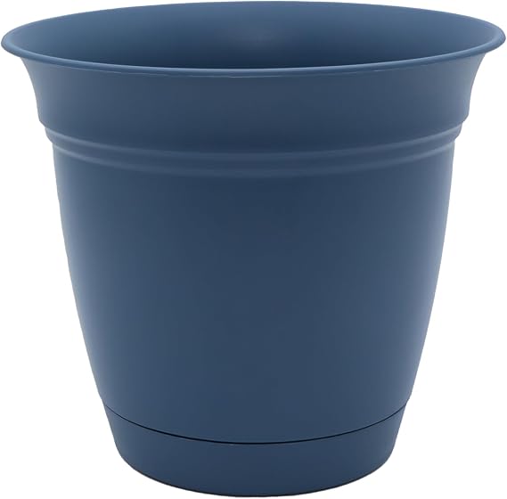 The HC Companies Eclipse Round Planter with Saucer - Outdoor & Indoor Plant Pot with Drainage Holes - Lightweight, UV-Resistant Plastic Pots for Plants, Flowers & Herbs (16" Slate Blue, Pack of 1)