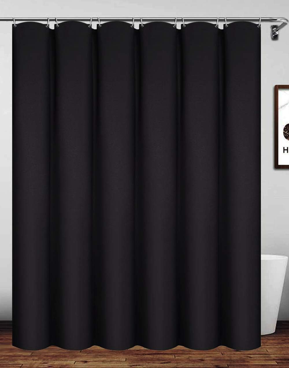 Shower Curtain 180 x 180 cm Black Polyester Waterproof Shower Curtain with Hooks