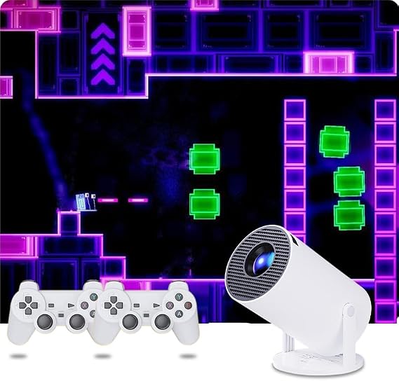 Game Projector with 2 Retro Gaming Consoles, Mini Projector with Wifi and Bluetooth, Small Portable Outdoor Movie Projector, Arcade Vision Smart HD Projector with Built in 10,000+ Retro Games