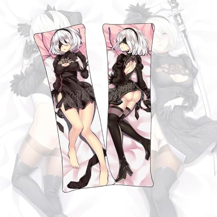 Anime Body Pillow NieR: Automata 2B Dakimakura Body Pillow Anime Double-Sided Print Pillow Cover, 50x150cm-Peach skin, A1001A
