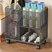 Sports Badminton Racket Holder Cart with Wheels Holds 4-6 Rackets Badminton Racket Storage Rack Tennis Racket Display Stand School Playground Tennis Training Equipment Storage Rack(Black)
