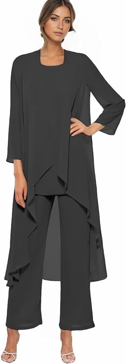 Chiffon Mother of The Bride Pant Suits for Wedding 3 PCS Formal Grandmother Pantsuit with Jacket