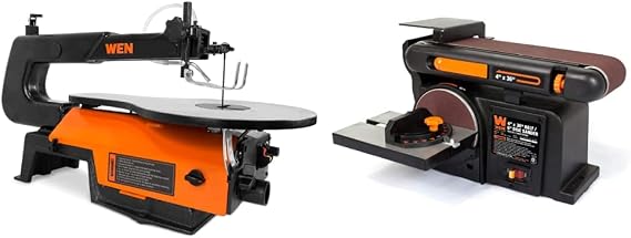 WEN 16-Inch Variable Speed Scroll Saw + WEN 4 x 36 in. Belt and 6 in. Disc Sander