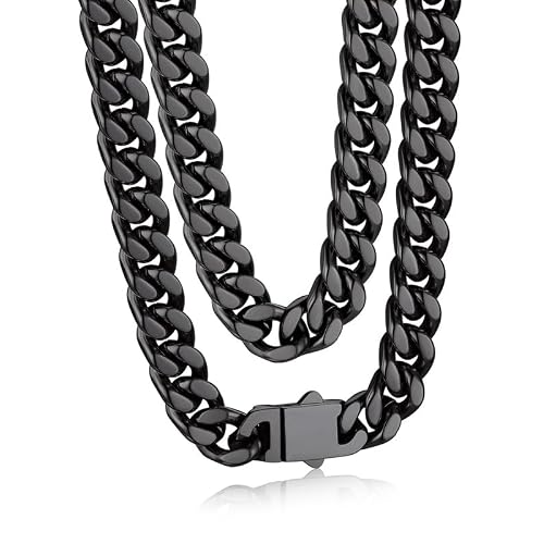 Bandmax Mens Stainless Steel Chain Necklaces 57912 MM Chunky Miami Cuban Link Chain Necklace Bracelet SilverGoldBlack Chains for Men 18-30"