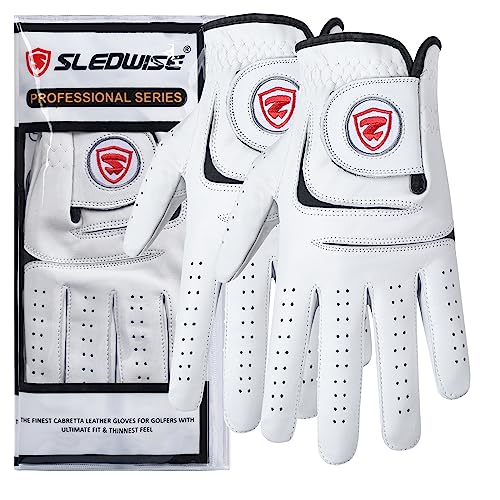 Golf Gloves Men Right Handed Golfer 2 Pack - 100% Cabretta Leather, Mens Golf Glove, All Weather Grip