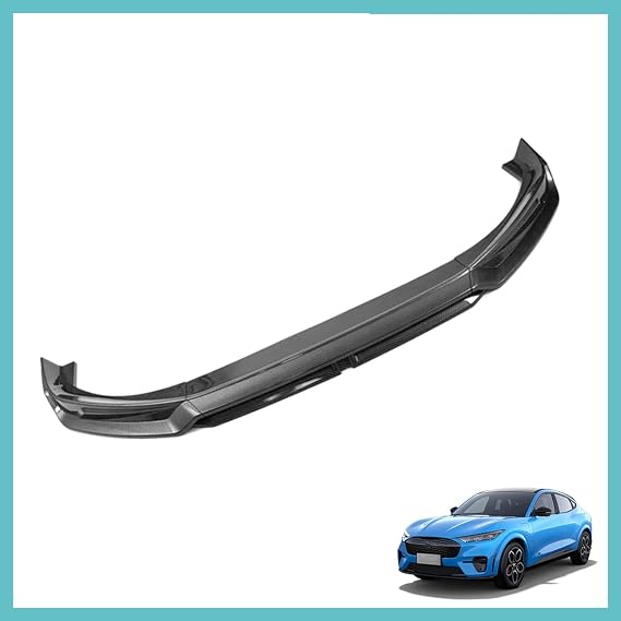 BestEvMod for Mustang Mach-E Front Lip Splitter 4 Piesec Style ABS Front Bumper Lip Spoiler Side Body Kit Trim Compatible with 2021-2026 Mustang Mach E Exterior Accessories (V1 Carbon Fiber)