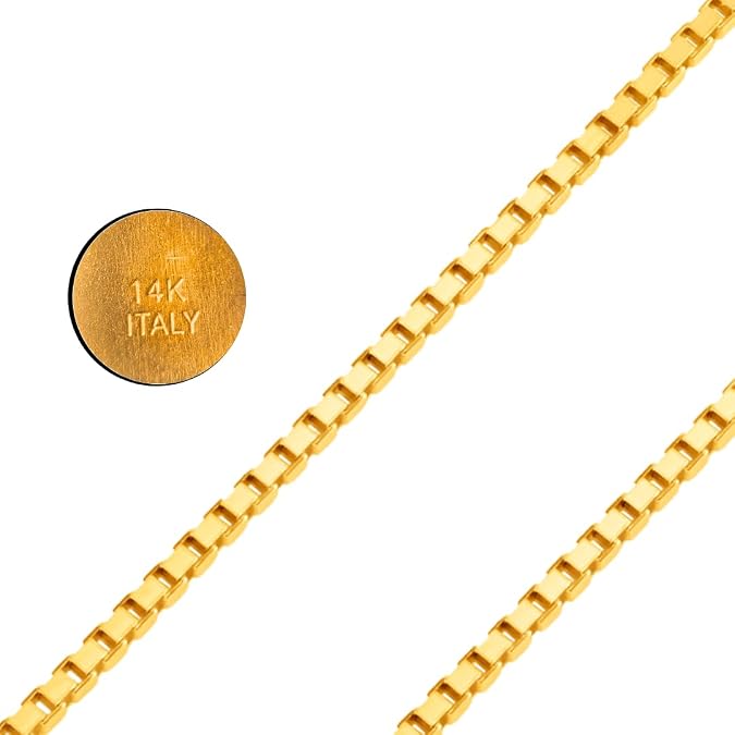 Italian Fashions 14K Real Solid Gold Box Chain Necklace for Women & Men Made in Italy