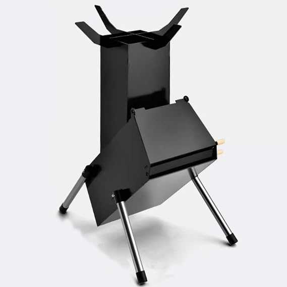 Outdoor Stove Camping Rocket Stove with Handle Made of Carbon Steel Controllable Fire Size Rocket Stove Portable Camping Survival Gear, Round