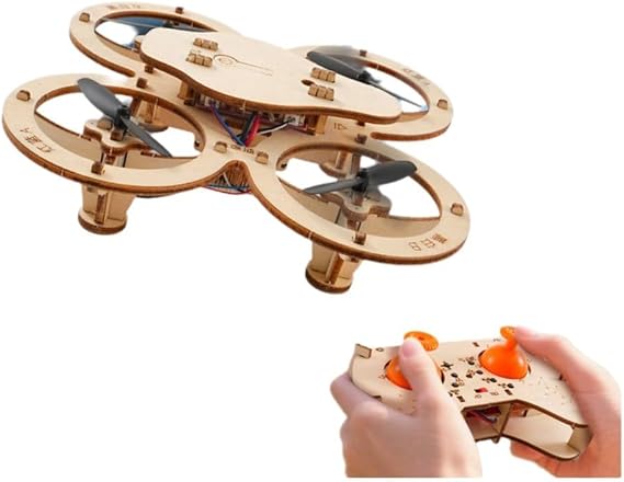 Educational STEM Building Set Wooden Assembly Kit DIY RC Quadcopter Model Balsa Wood Aircraft Toy Beginner Remote Control Plane Family Craft Project Indoor Outdoor