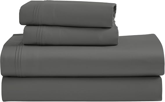 SUPERIOR Egyptian Cotton 4 Piece Sheet Set, Luxury 1000 Thread Count, Modern Design, Sustainable Sheets, Ultra-Soft Basics, Solid, Deep Pocket Fitted Sheet, Flat Sheet, Pillowcases, King, Grey
